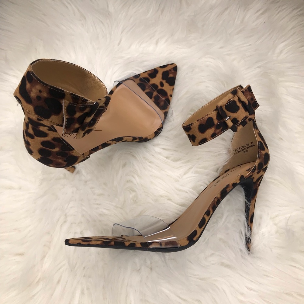 Leopard Suede Clear Strap Pointed Heels - Picture 7 of 8